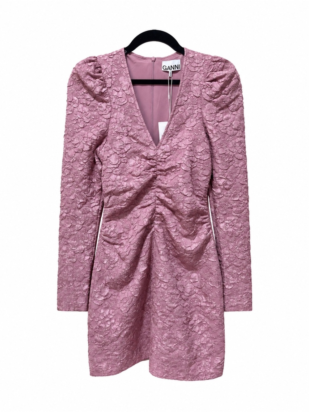 GANNI NWT Orchid Smoke Floral Jacquard Ruched Mini Dress 34